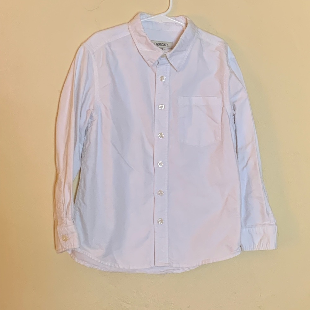 Boys white Cherokee thick linen button down shirt